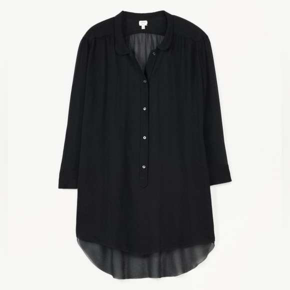 Aritzia Wilfred Blouse 3/4 Length Sleeve Black Button Front Collared Size XXS - Picture 2 of 15